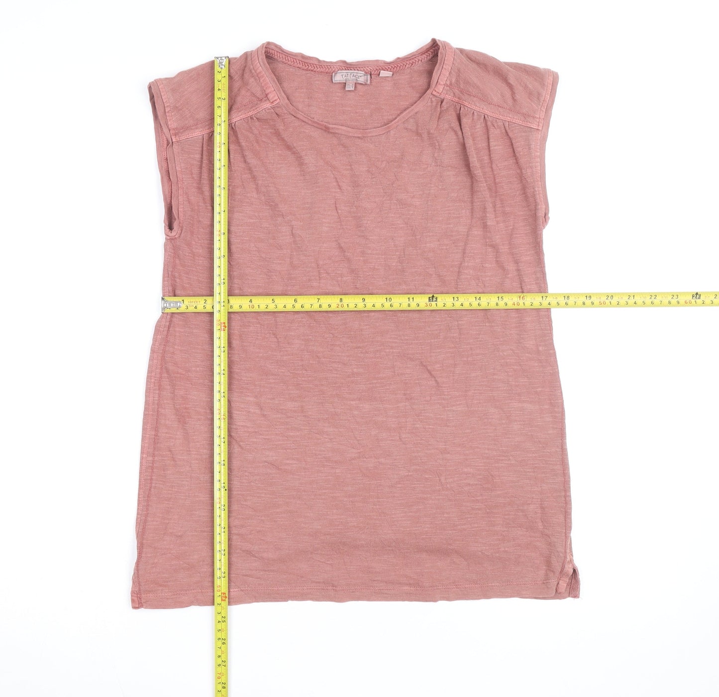 Fat Face Women Pink Cotton Sleeveless Scoop Neck T-Shirt Size 12