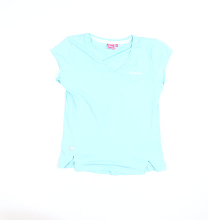 LA Gear Women's Blue V-Neck Short Sleeve Active T-Shirt Size 12