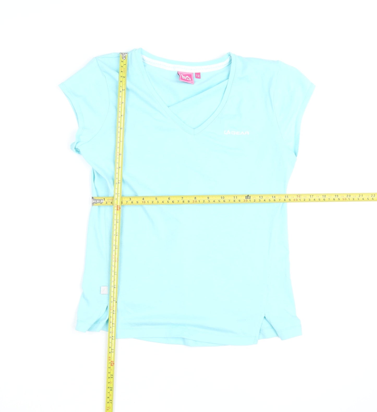 LA Gear Women's Blue V-Neck Short Sleeve Active T-Shirt Size 12