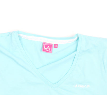 LA Gear Women's Blue V-Neck Short Sleeve Active T-Shirt Size 12