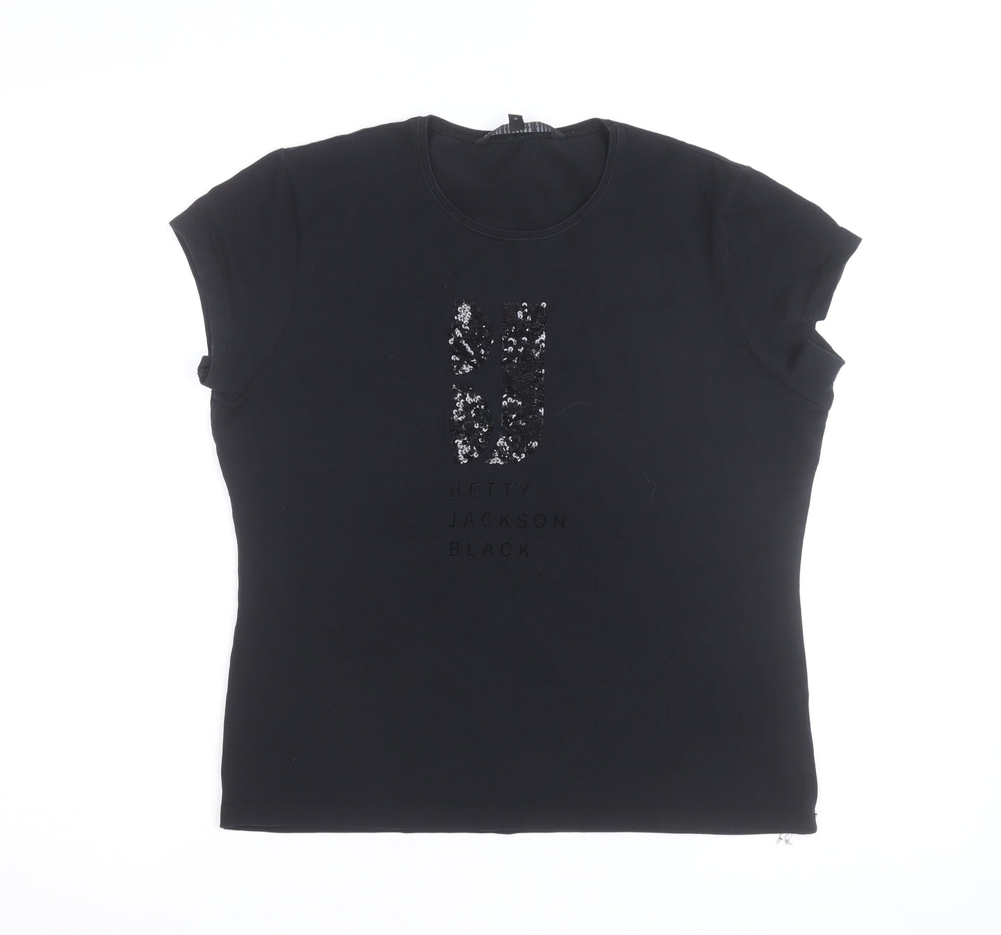 Betty Jackson Black Women's Size 16 Black Sequin Cotton T-Shirt