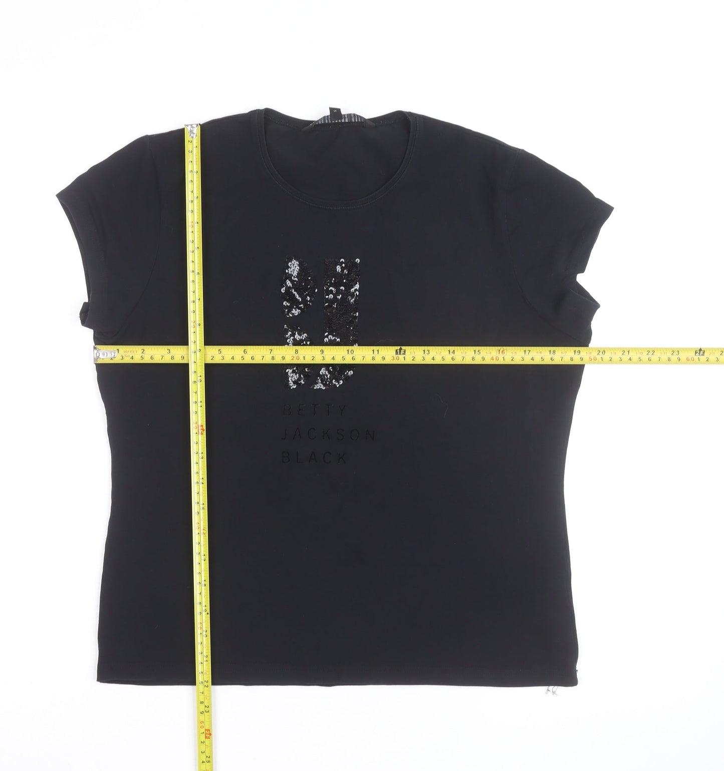 Betty Jackson Black Women's Size 16 Black Sequin Cotton T-Shirt
