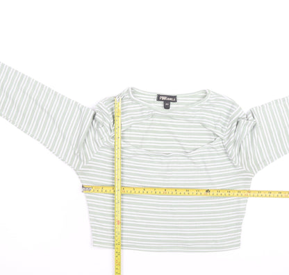 Pink Vanilla Women's Green Striped Cropped Long Sleeve T-Shirt Size M