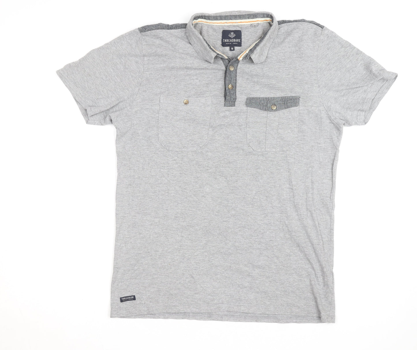 Threadbare Men's Grey Short Sleeve Collared Polo Shirt Size M