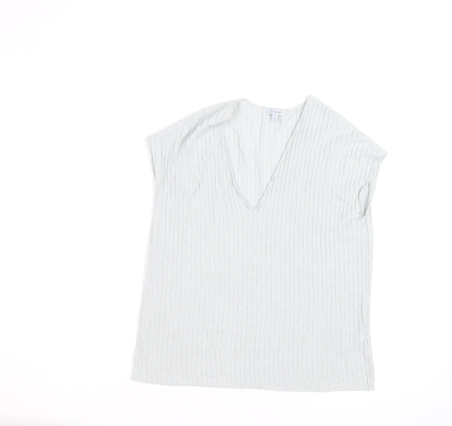 Jigsaw Women’s Ivory V-Neck Textured Cotton Linen T-Shirt Size S