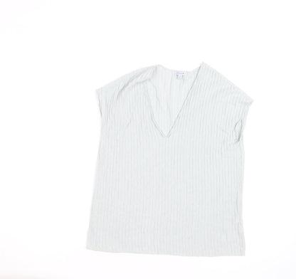 Jigsaw Women’s Ivory V-Neck Textured Cotton Linen T-Shirt Size S