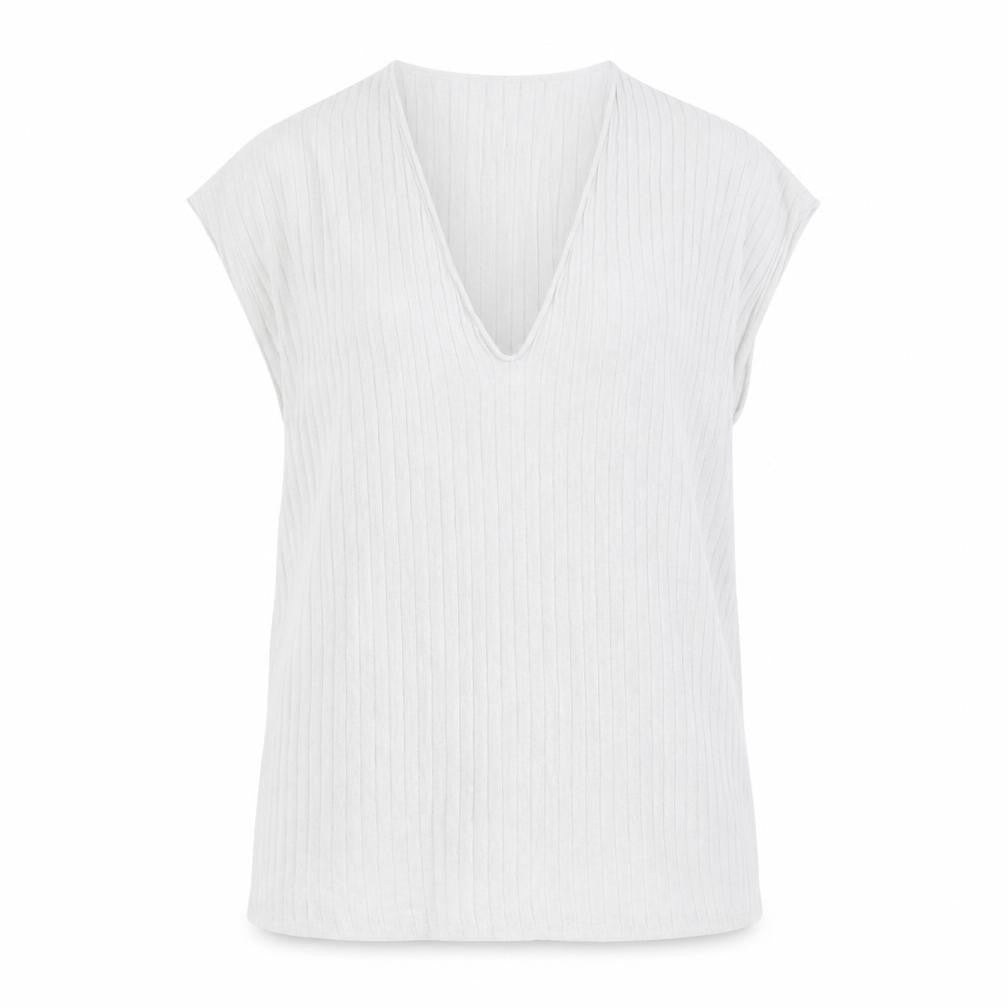 Jigsaw Women’s Ivory V-Neck Textured Cotton Linen T-Shirt Size S