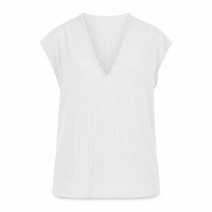 Jigsaw Women’s Ivory V-Neck Textured Cotton Linen T-Shirt Size S
