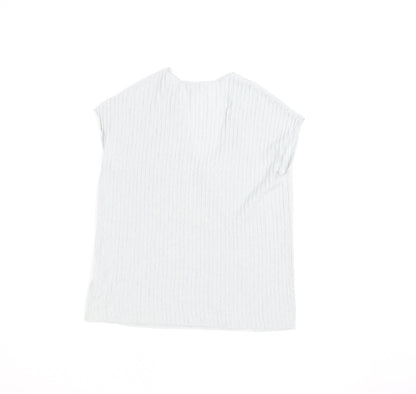 Jigsaw Women’s Ivory V-Neck Textured Cotton Linen T-Shirt Size S