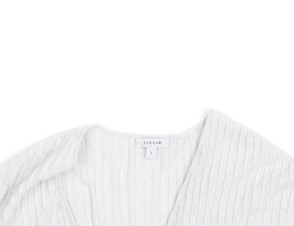 Jigsaw Women’s Ivory V-Neck Textured Cotton Linen T-Shirt Size S