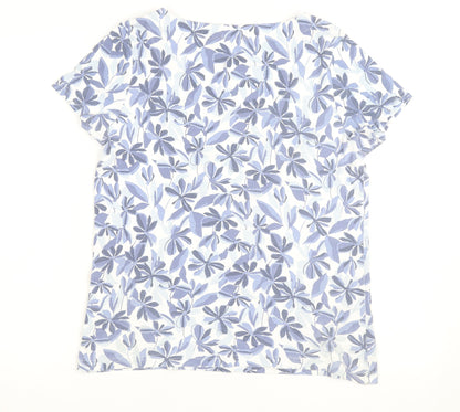 Maine New England Womens Blue Floral Cotton T-Shirt Size 16