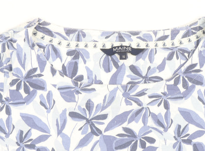 Maine New England Womens Blue Floral Cotton T-Shirt Size 16
