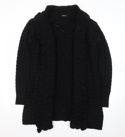 Roman Women's Black Long Sleeve Cable-Knit Open Cardigan Size 16