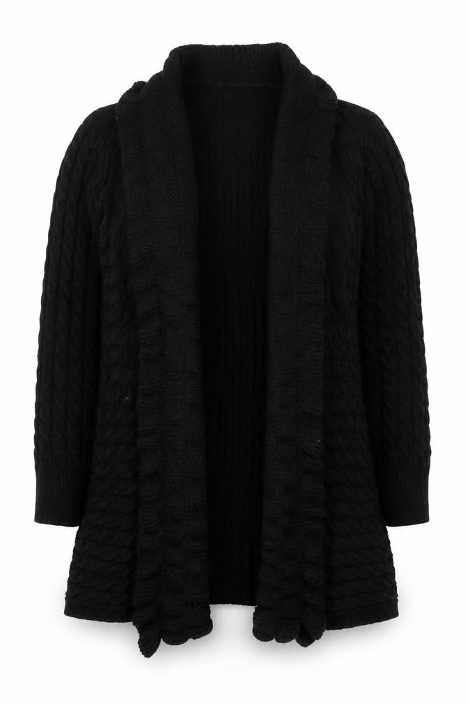 Roman Women's Black Long Sleeve Cable-Knit Open Cardigan Size 16