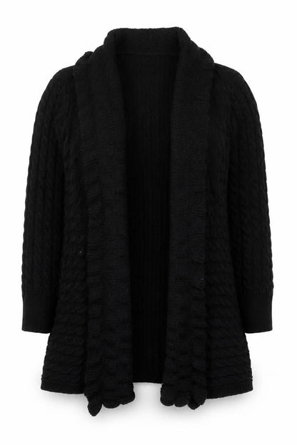 Roman Women's Black Long Sleeve Cable-Knit Open Cardigan Size 16