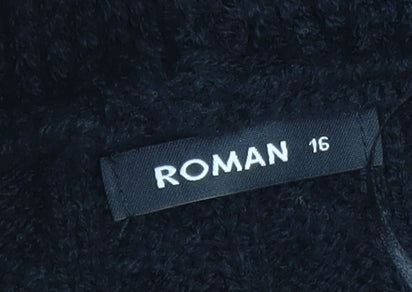 Roman Women's Black Long Sleeve Cable-Knit Open Cardigan Size 16