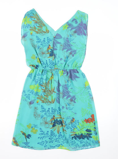 Lavand Women’s Blue Tropical Floral A-Line Dress XS