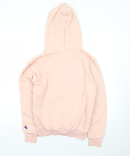 Champion Womens Pink Pullover Hoodie L Embroidered Logo Cotton Blend