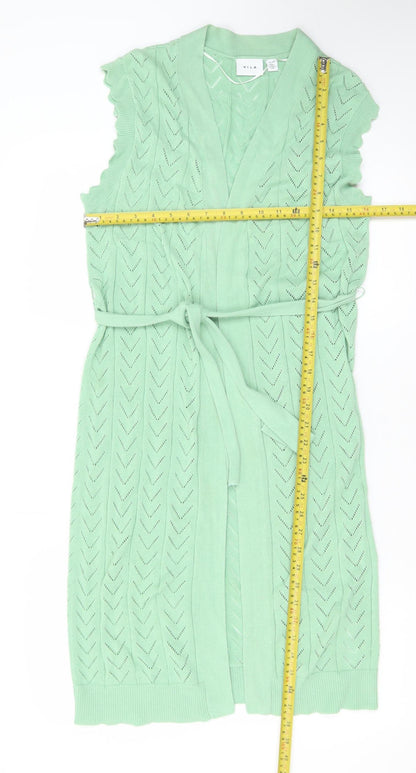 Vila Women Green XS Sleeveless Open Knit Belted Cardigan