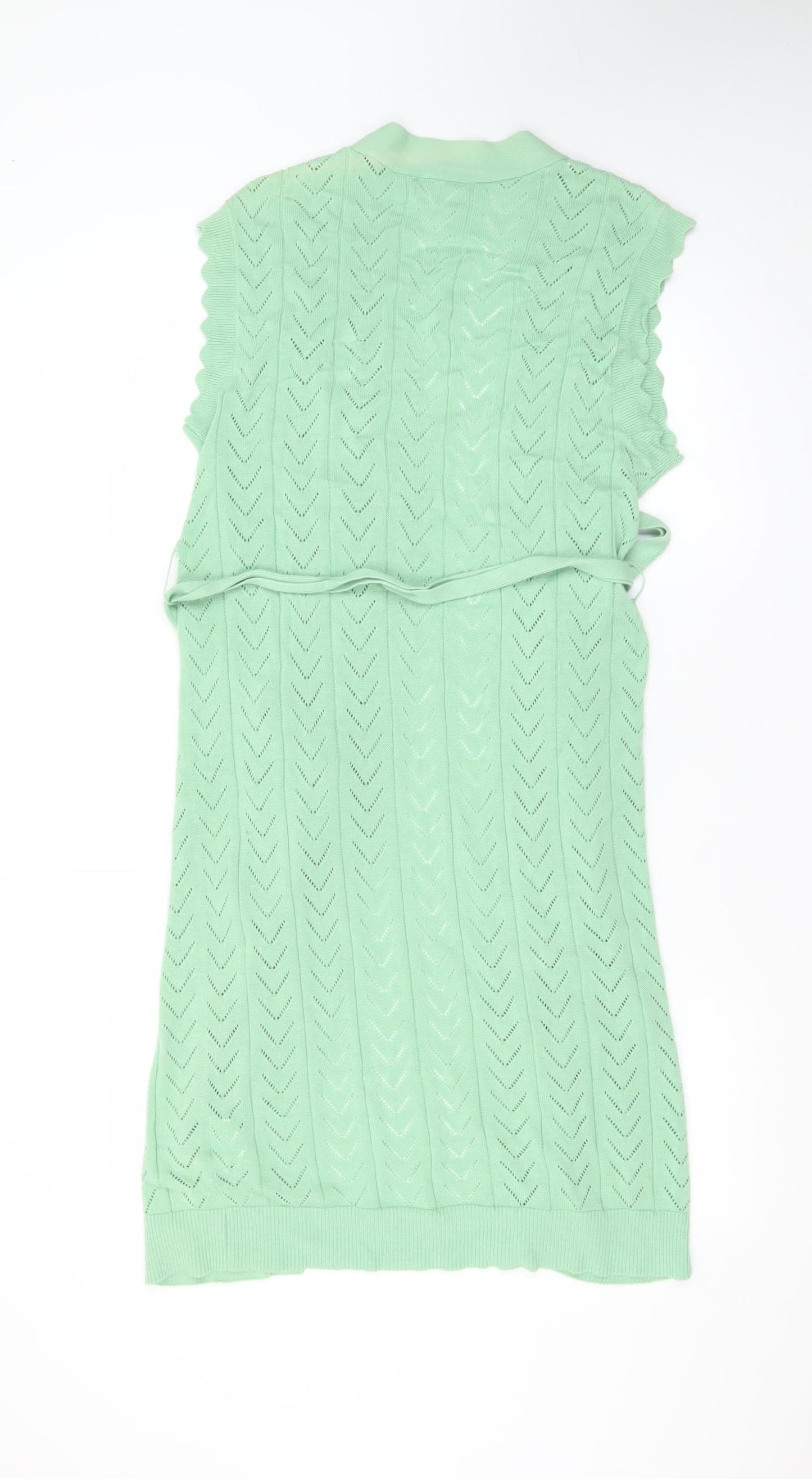 Vila Women Green XS Sleeveless Open Knit Belted Cardigan