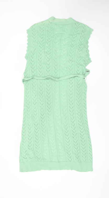 Vila Women Green XS Sleeveless Open Knit Belted Cardigan