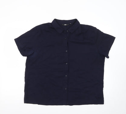 UNIQLO Women’s Navy Blue Short Sleeve Collared Button-Up Shirt L