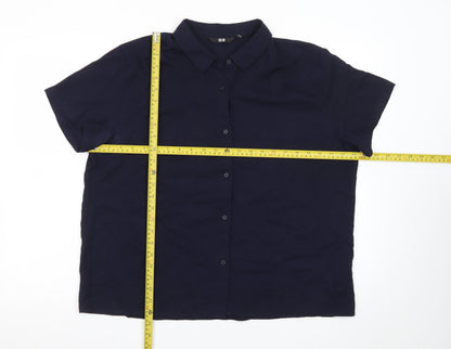 UNIQLO Women’s Navy Blue Short Sleeve Collared Button-Up Shirt L