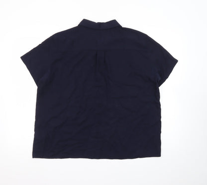 UNIQLO Women’s Navy Blue Short Sleeve Collared Button-Up Shirt L