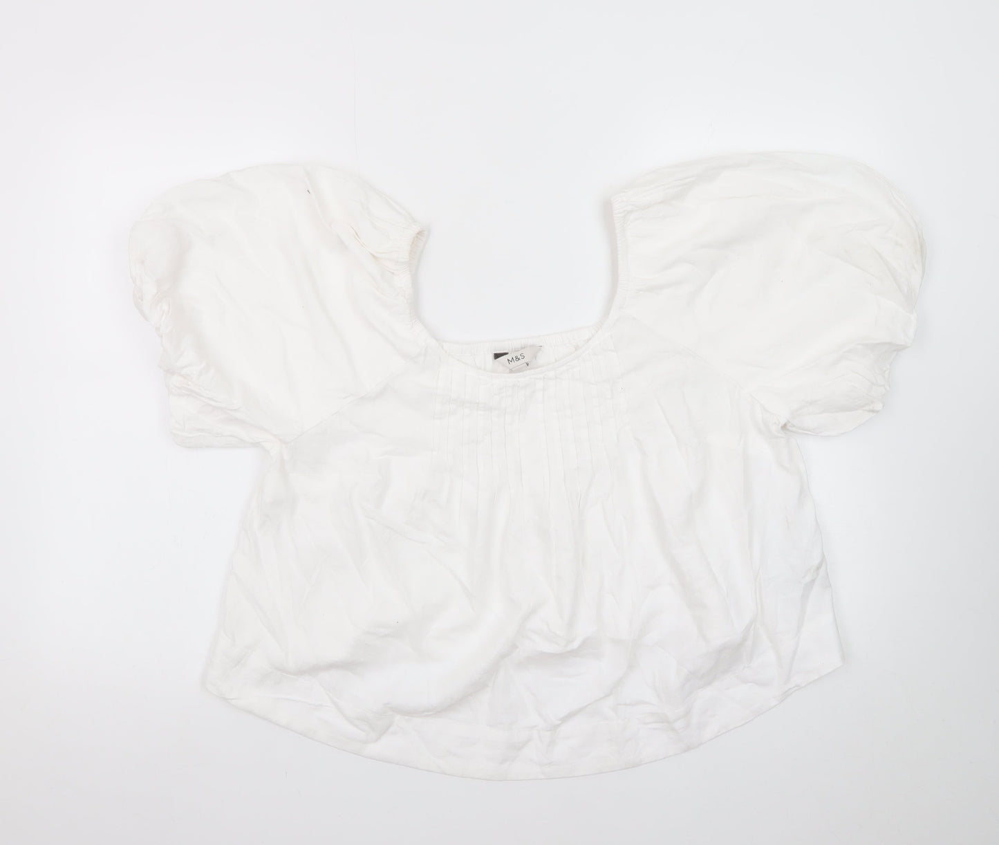 Marks and Spencer Women's White Linen Blend Puff Sleeve Blouse Size 12