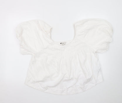 Marks and Spencer Women's White Linen Blend Puff Sleeve Blouse Size 12