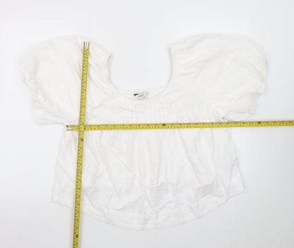 Marks and Spencer Women's White Linen Blend Puff Sleeve Blouse Size 12