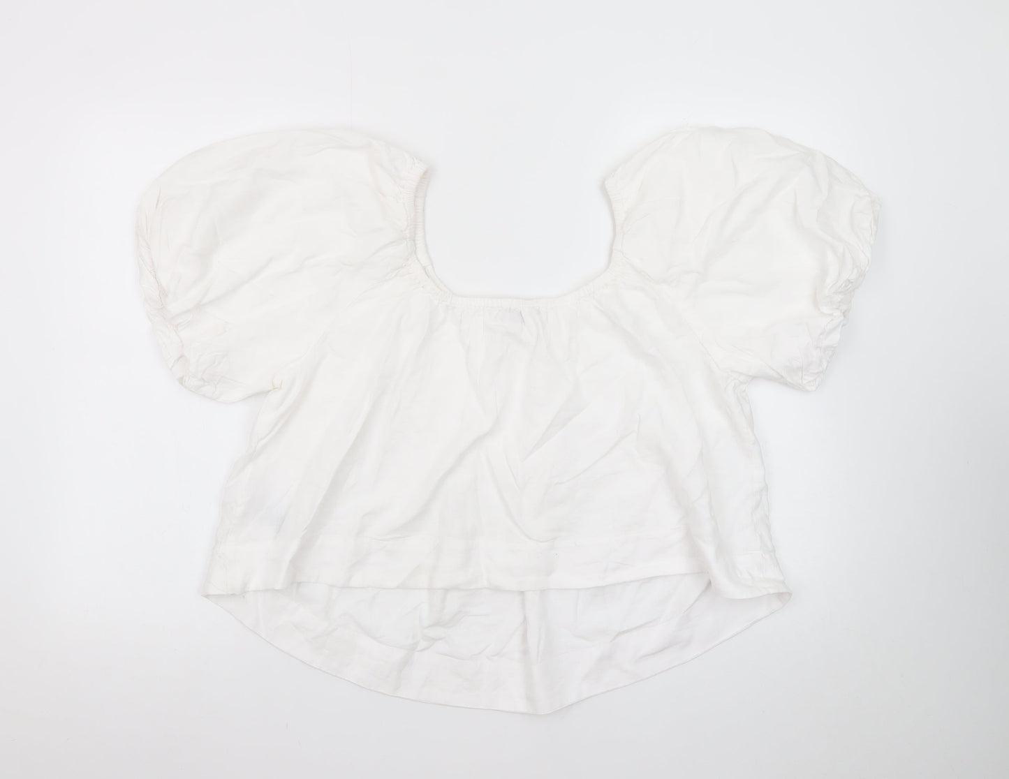 Marks and Spencer Women's White Linen Blend Puff Sleeve Blouse Size 12