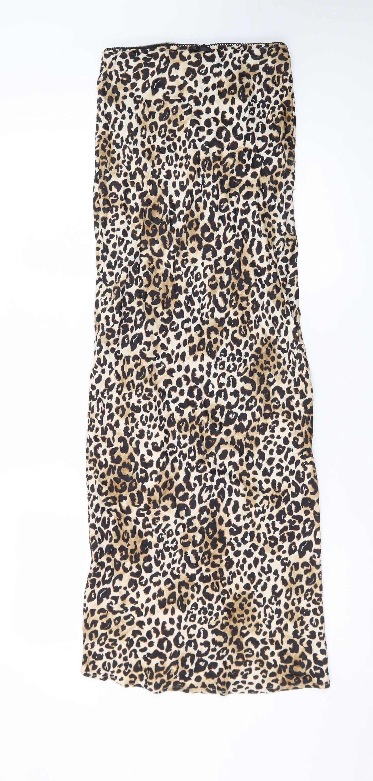Bershka Women Brown Leopard Print Midi Pencil Skirt XS