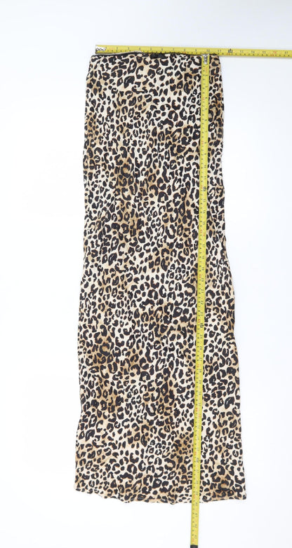 Bershka Women Brown Leopard Print Midi Pencil Skirt XS