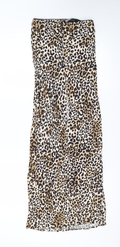 Bershka Women Brown Leopard Print Midi Pencil Skirt XS