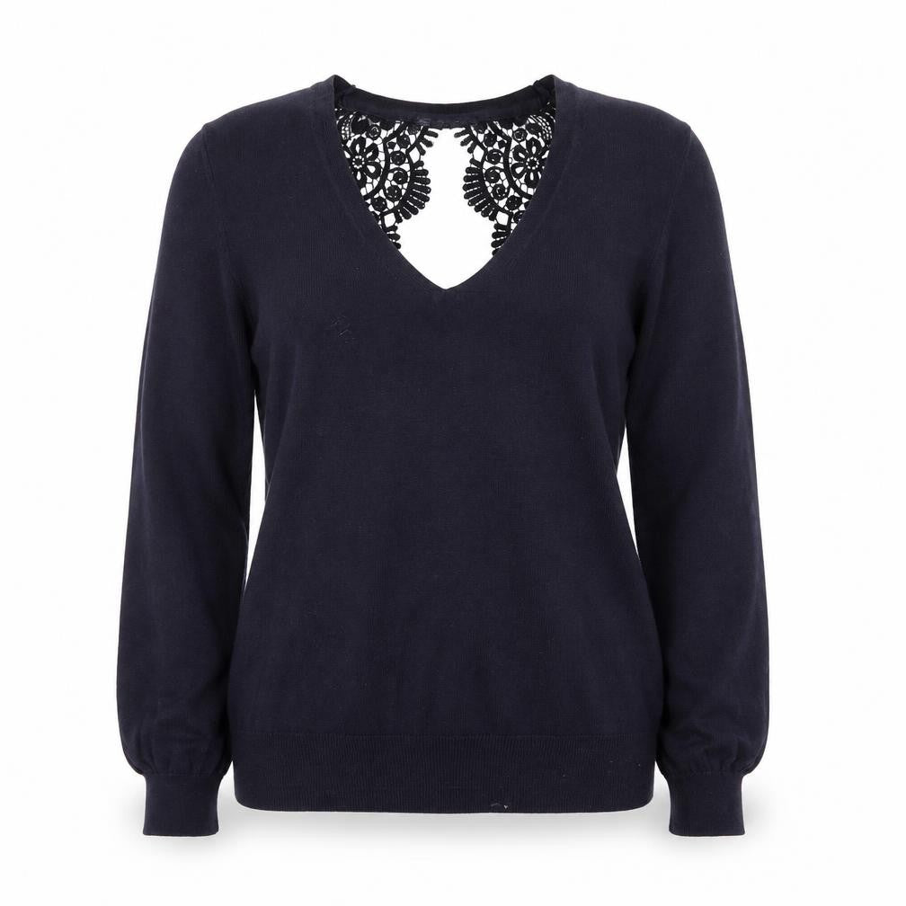 Marks & Spencer Women’s Black Lace V-Neck Cotton Jumper Size 14