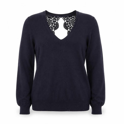 Marks & Spencer Women’s Black Lace V-Neck Cotton Jumper Size 14