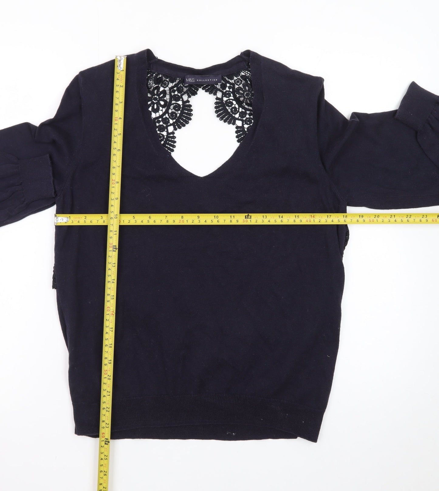 Marks and Spencer Women’s Black Lace V-Neck Cotton Jumper Size 14