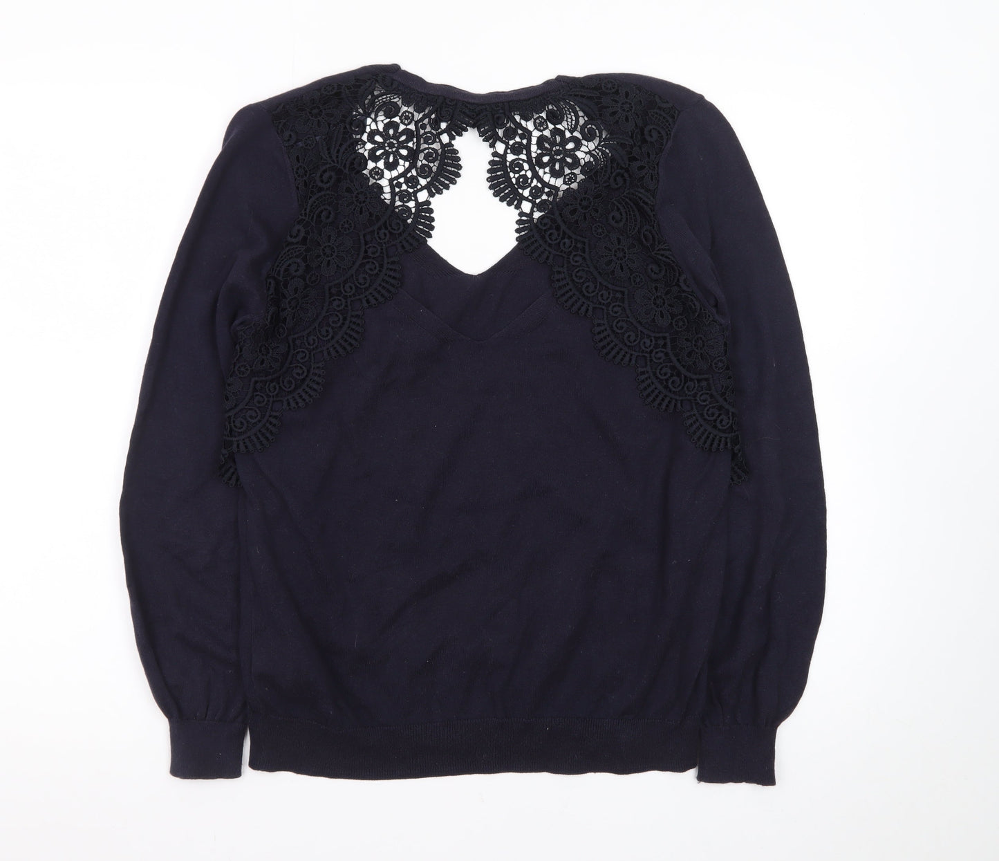 Marks and Spencer Women’s Black Lace V-Neck Cotton Jumper Size 14