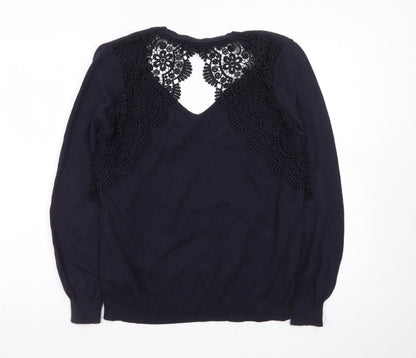 Marks and Spencer Women’s Black Lace V-Neck Cotton Jumper Size 14