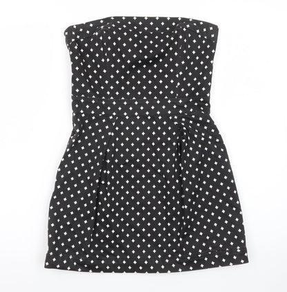 French Connection Women Black Size 10 Strapless Geometric Short Dress
