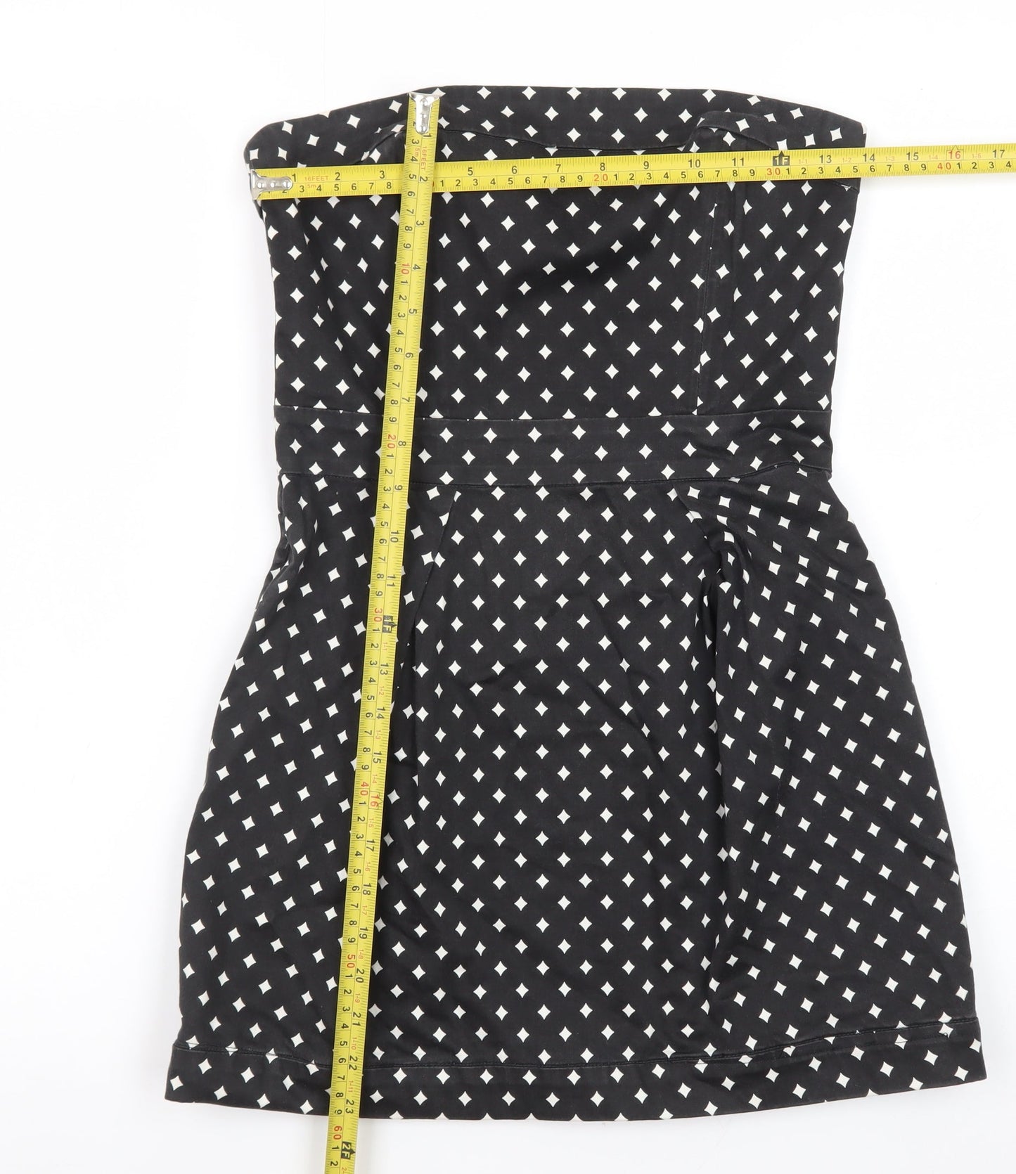 French Connection Women Black Size 10 Strapless Geometric Short Dress