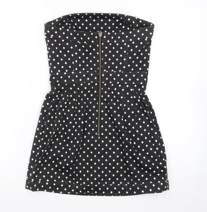 French Connection Women Black Size 10 Strapless Geometric Short Dress