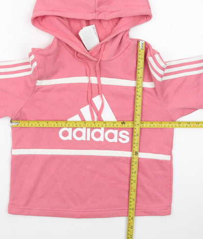 Adidas Womens Pink XS Pullover Hoodie Logo Print Cotton Blend