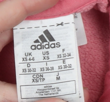 Adidas Womens Pink XS Pullover Hoodie Logo Print Cotton Blend