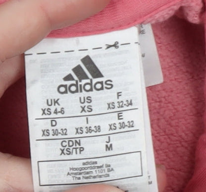 Adidas Womens Pink XS Pullover Hoodie Logo Print Cotton Blend