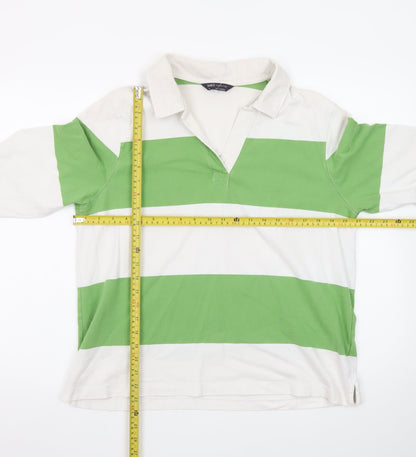 Marks and Spencer Womens Green White Striped Collared Long Sleeve Top Size 18