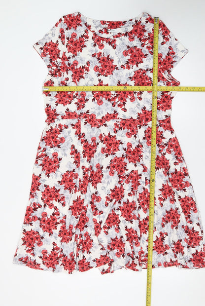 BHS Women’s Red Floral Fit & Flare Petite Dress Size 20