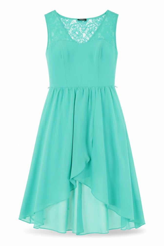 Oasis Womens Green Hi-Low Chiffon Lace Fit & Flare Dress Size 10