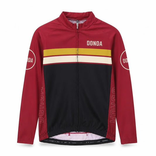 Donda Men's Red Cycling Jersey S Long Sleeve Quick Dry Zip Top